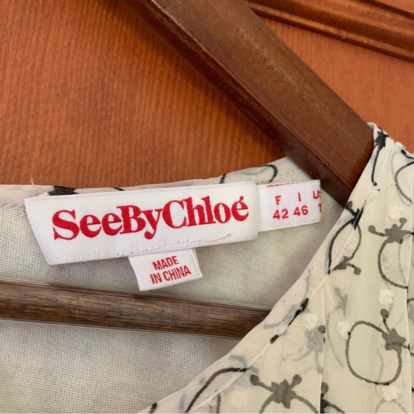 See by Chloe Silk Printed Pleated Swiss Dot Blouse - 10 - Picture 6 of 7